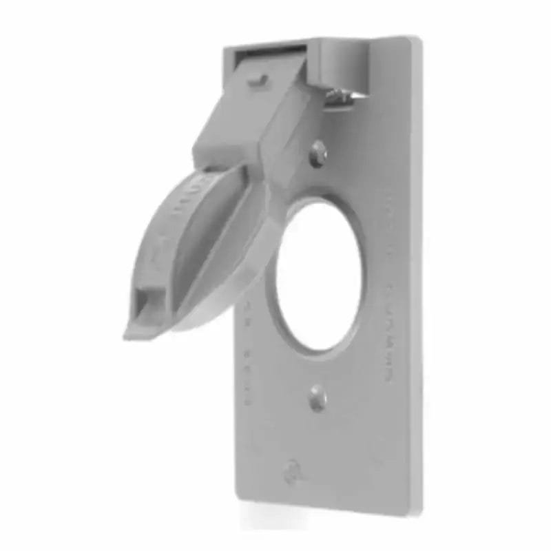 a grey metal object with a round hole